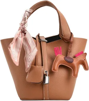 Bag Vegetable Basket, Handbag, PU Leather Lock Design, Fashionable and Aersatile Shoulder Bag, Shopping, Travel, Party