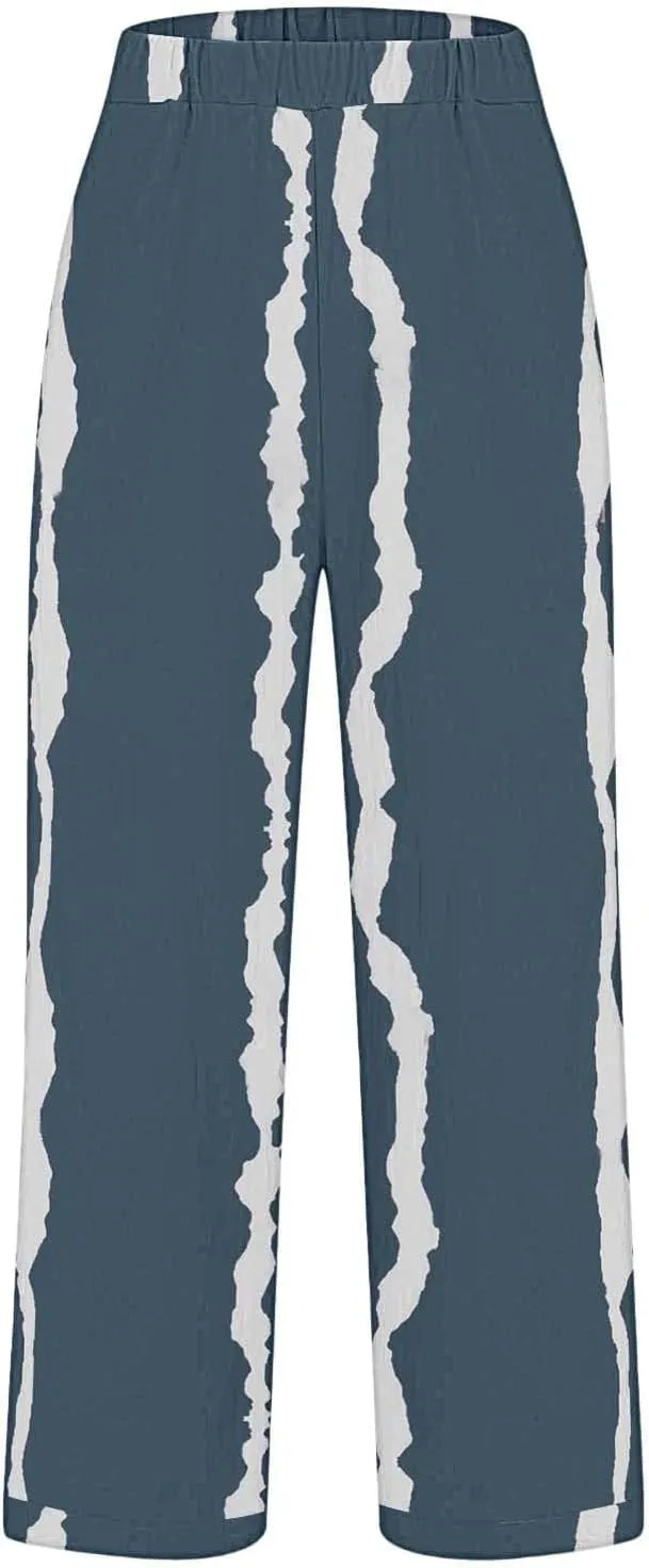 Baggy Harem Elastic Waist Palazzo Cotton Linen Casual Pants Business Work Casual Pants Womens Summer Pants Long