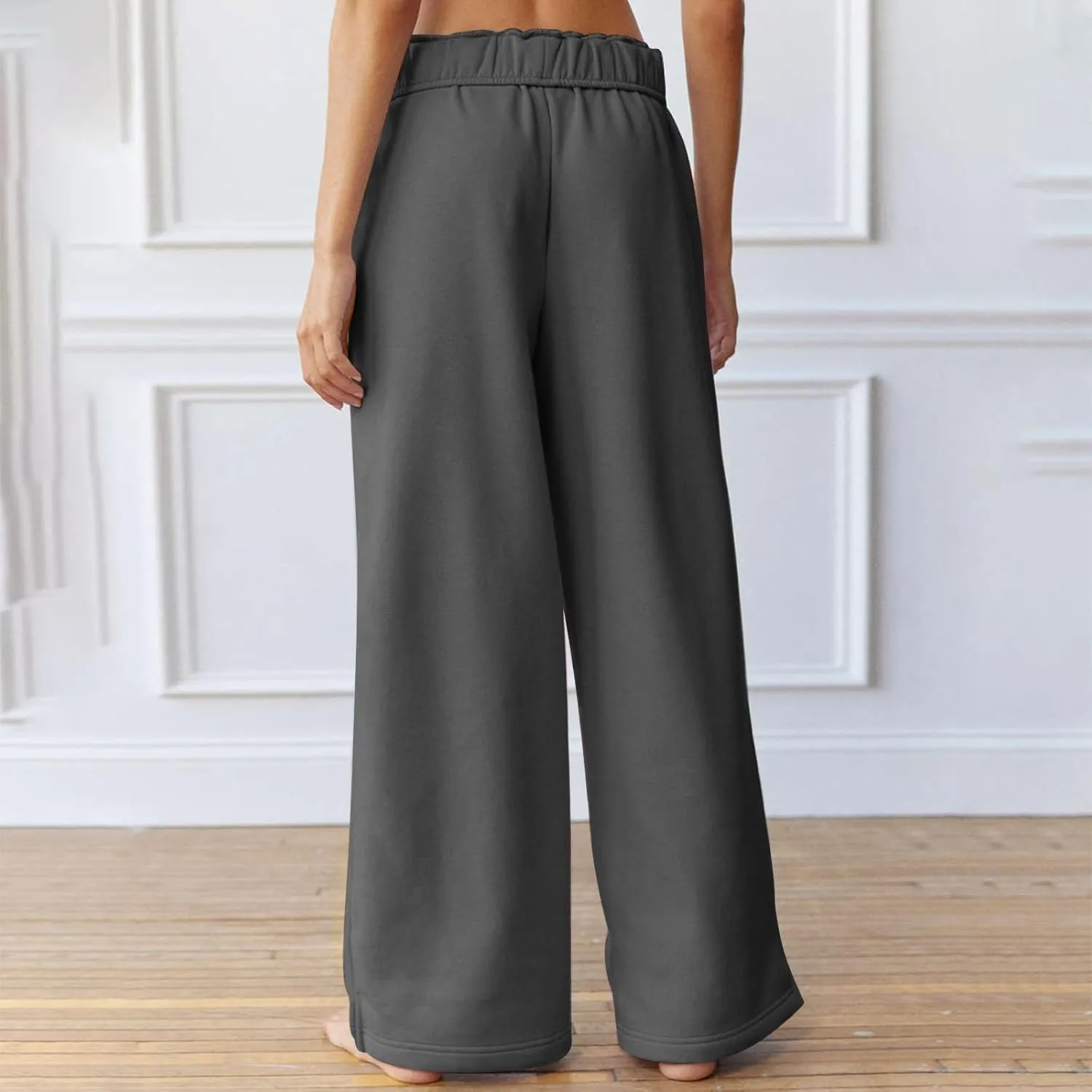 Baggy Wide Leg Sweatpants Women Fleece Interior Drawstring Cute Y2k Sweat Pants Athletic Works Joggers with Pockets