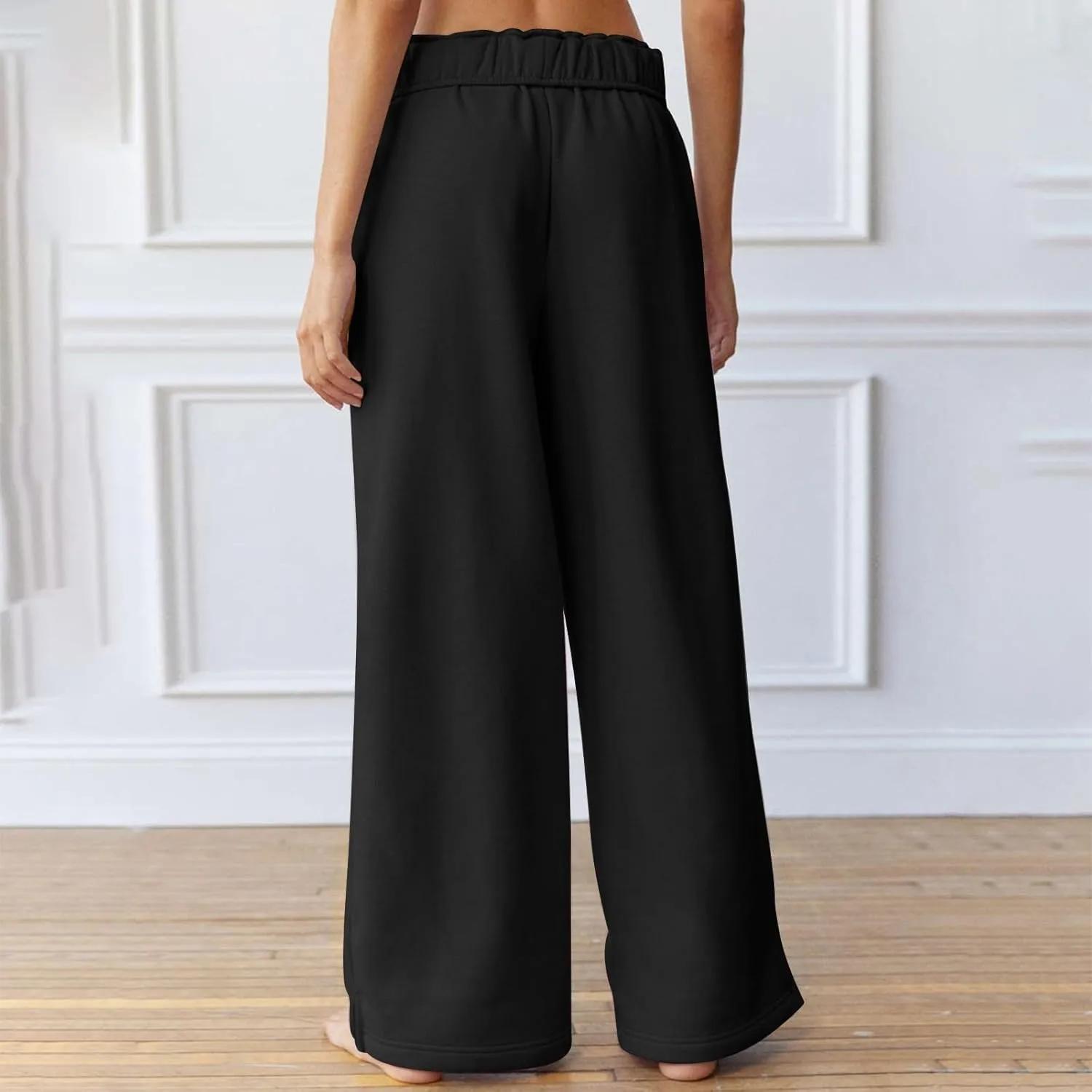 Baggy Wide Leg Sweatpants Women Fleece Interior Drawstring Cute Y2k Sweat Pants Athletic Works Joggers with Pockets