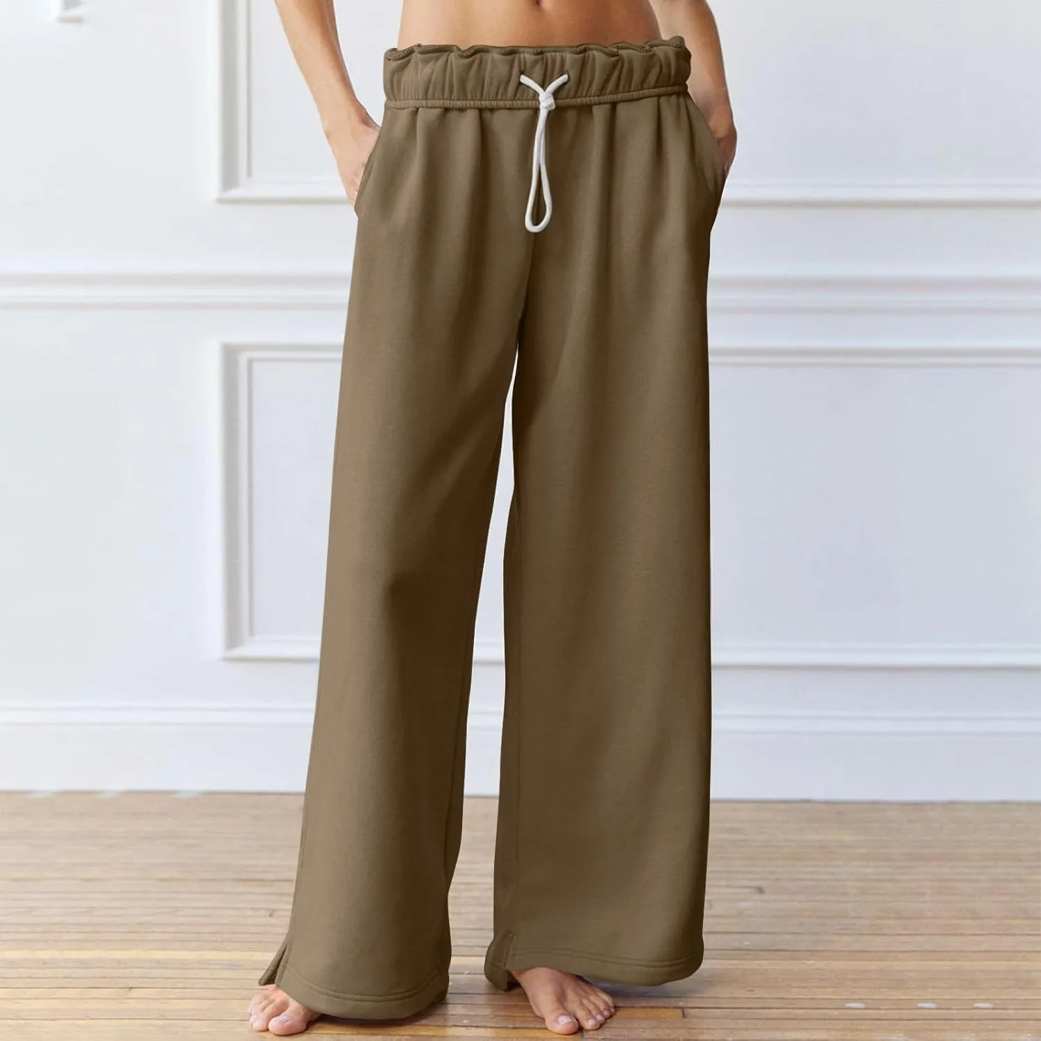 Baggy Wide Leg Sweatpants Women Fleece Interior Drawstring Cute Y2k Sweat Pants Athletic Works Joggers with Pockets
