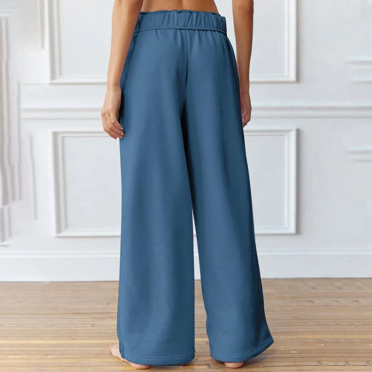 Baggy Wide Leg Sweatpants Women Fleece Interior Drawstring Cute Y2k Sweat Pants Athletic Works Joggers with Pockets