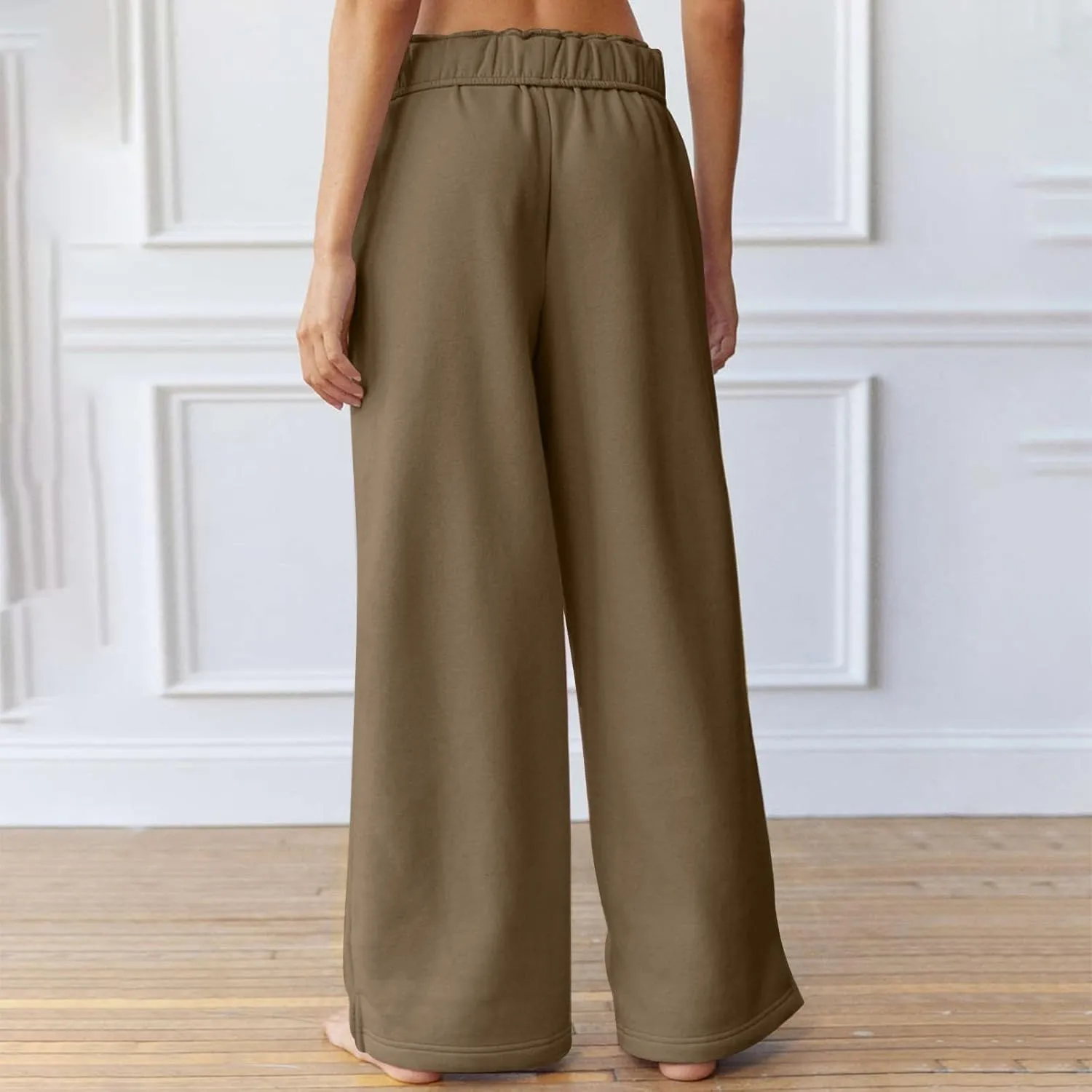 Baggy Wide Leg Sweatpants Women Fleece Interior Drawstring Cute Y2k Sweat Pants Athletic Works Joggers with Pockets
