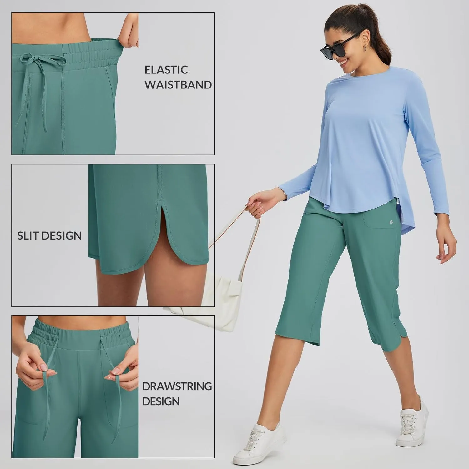 baleaf Women's Capri Pants Wide Leg Plus Size UPF50  Lightweight Quick Dry Pants Casual Loose Sweatpants Hiking Walking