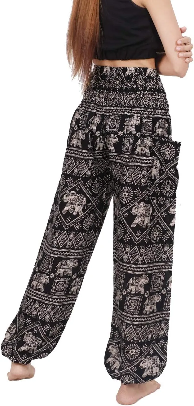 Banjamath Women's Smocked Waist Harem Hippie Boho Yoga Palazzo Casual Pants