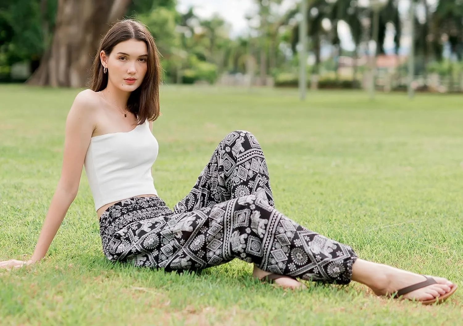 Banjamath Women's Smocked Waist Harem Hippie Boho Yoga Palazzo Casual Pants