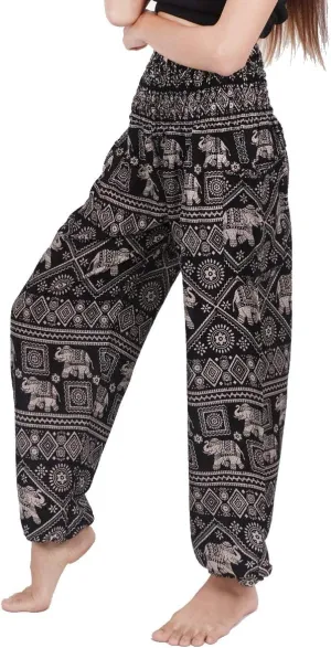 Banjamath Women's Smocked Waist Harem Hippie Boho Yoga Palazzo Casual Pants