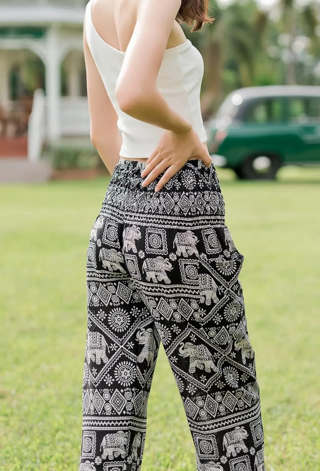 Banjamath Women's Smocked Waist Harem Hippie Boho Yoga Palazzo Casual Pants