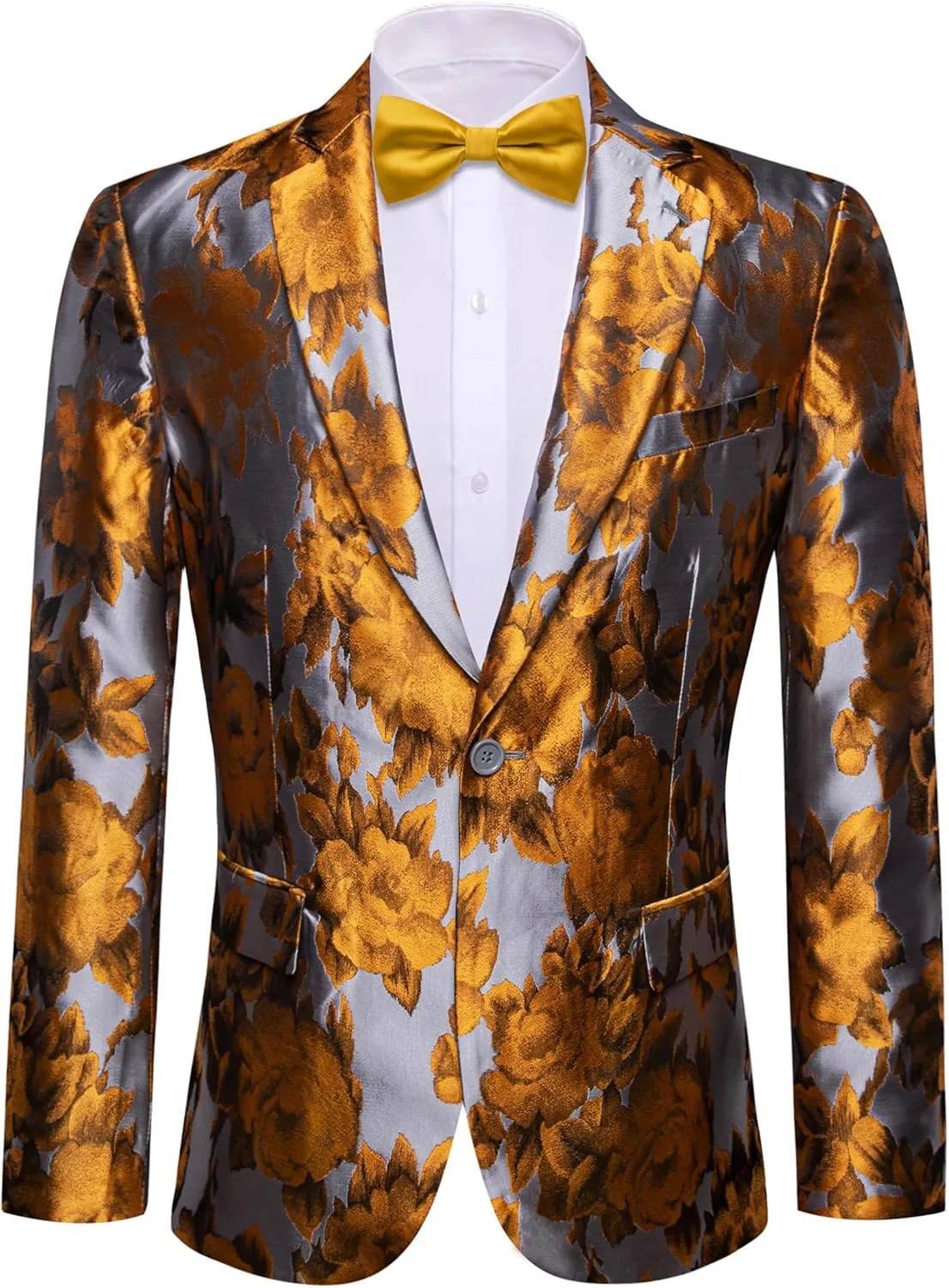 Barry.Wang Mens Floral Blazer Notched Lapel Suit Jacket Flowers Tuxedo Party Christmas Holiday Cruise Coat