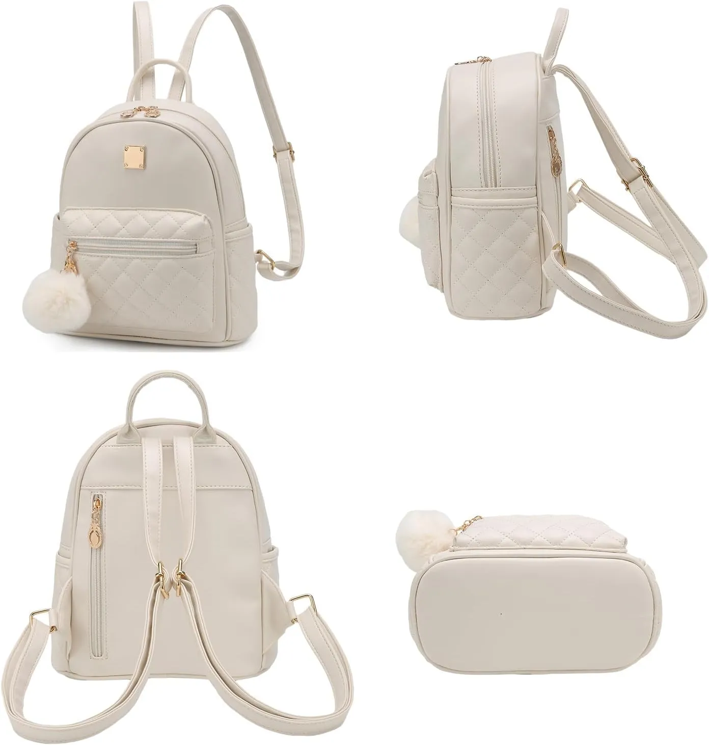 Barsine Girls Fashion Mini Backpack Purse 2 PCS Small Cute Plaid Leather Women Backpacks Little Shoulder Bag, White