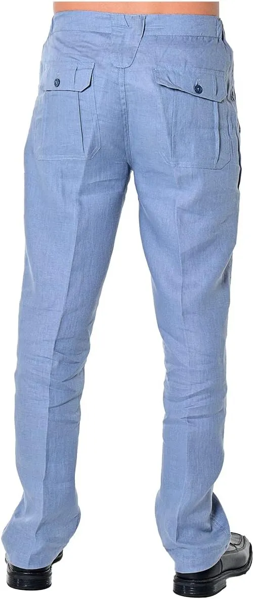 bohio Men's Casual Summer 100% Linen Drawstring Pants - MLP19