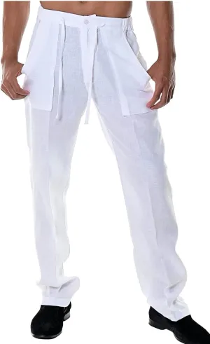 bohio Men's Casual Summer 100% Linen Drawstring Pants - MLP19
