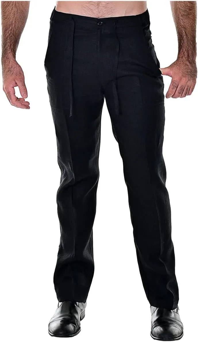 bohio Men's Casual Summer 100% Linen Drawstring Pants - MLP19