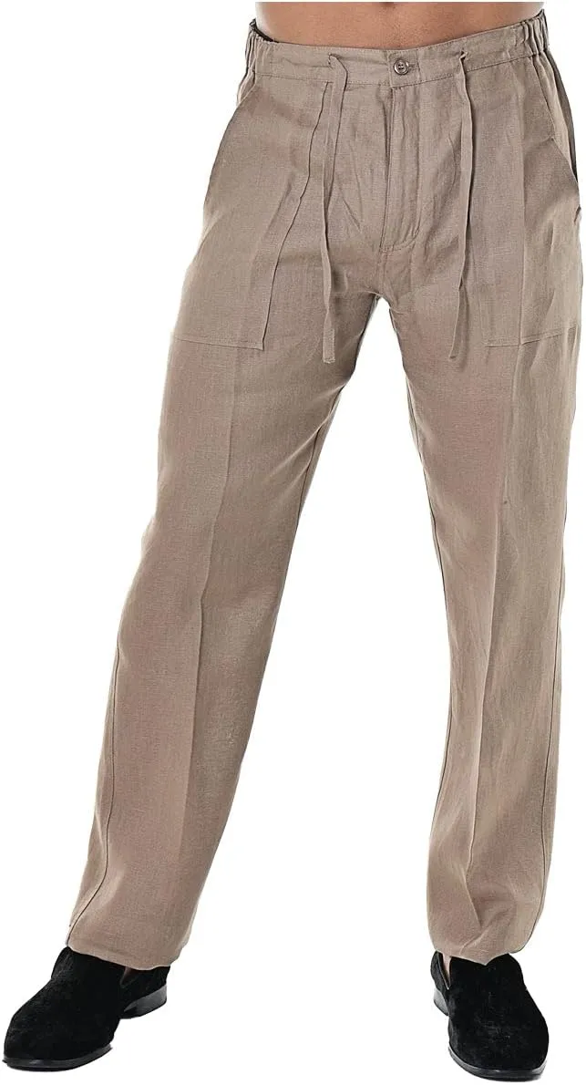 bohio Men's Casual Summer 100% Linen Drawstring Pants - MLP19
