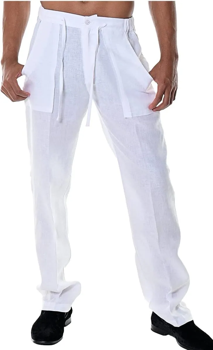 bohio Men's Casual Summer 100% Linen Drawstring Pants - MLP19