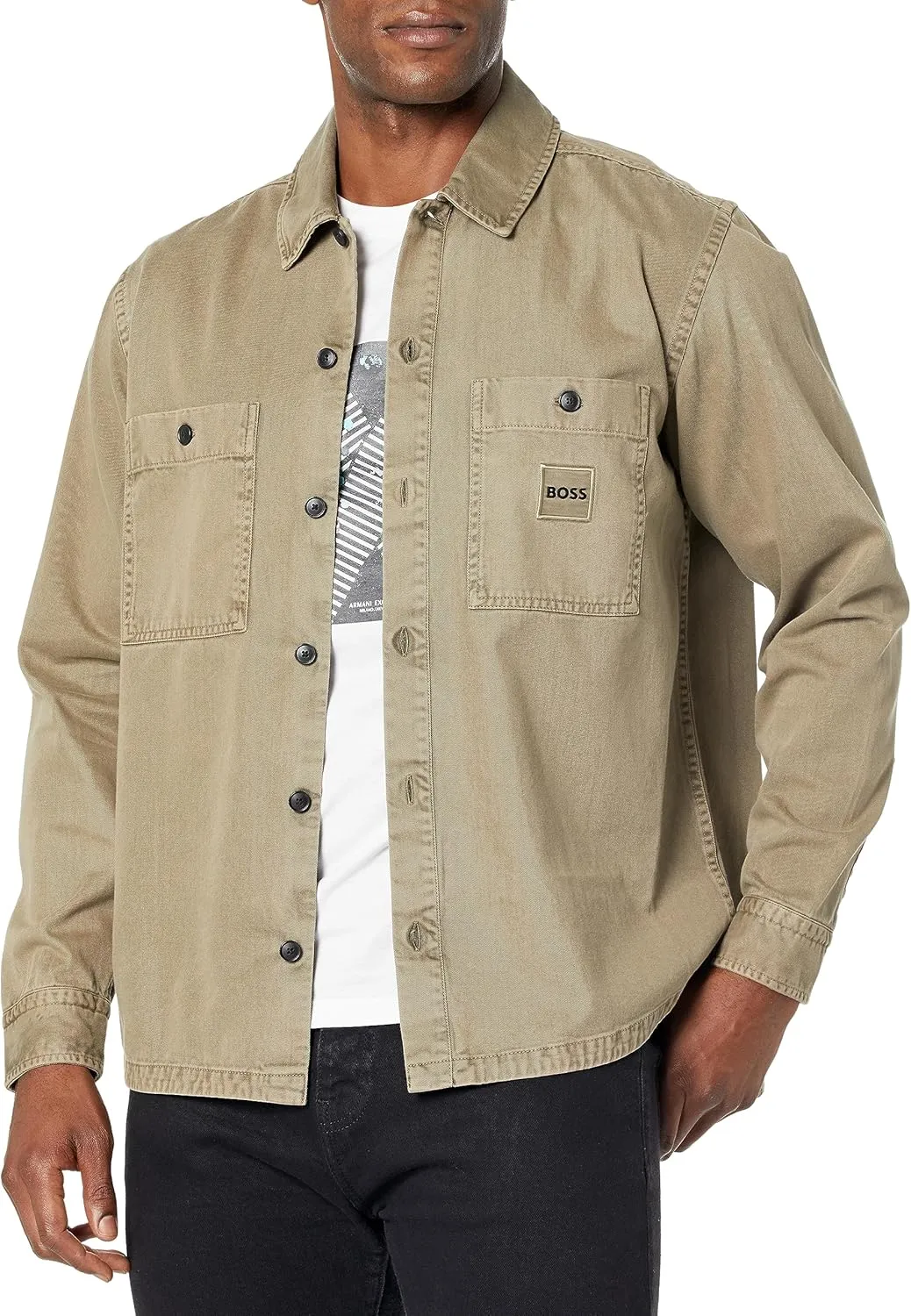 BOSS Men's Garment Dyed Twill Overshirt