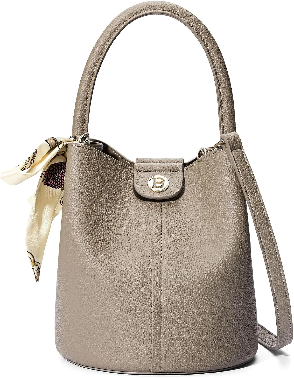 BOSTANTEN Small Crossbody Bags for Women Vegan Leather Mini Bucket Shoulder Purse with Scarf Removable Shoulder Strap