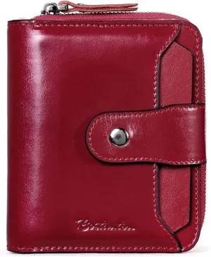 BOSTANTEN Women's Leather Designer Handbags Tote Purse Shoulder Bucket Bag Wine Red and Leather Wallets for Women RFID Blocking Zipper Pocket Small Bifold Wallet Card Case