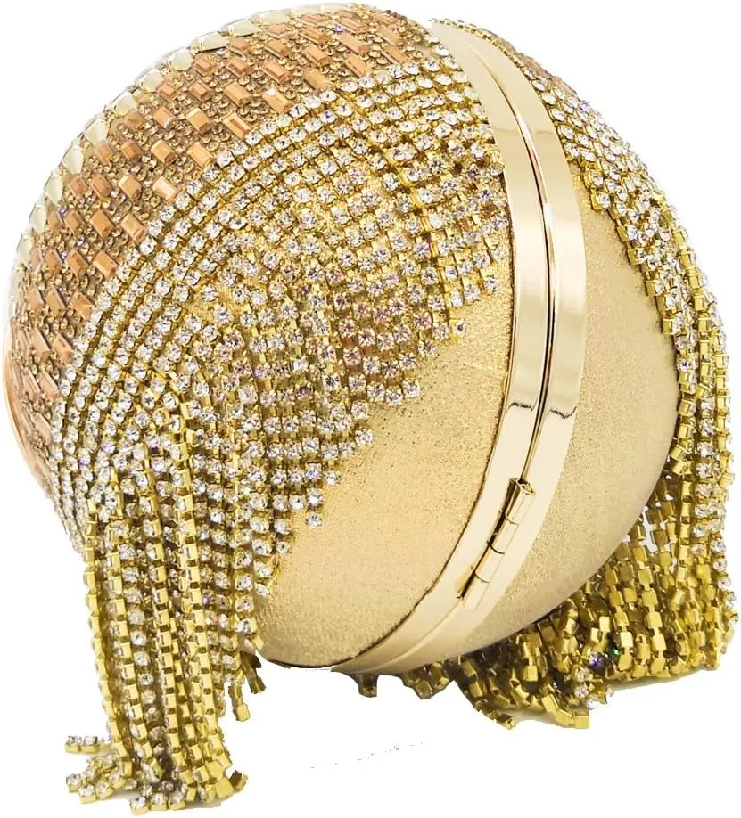 Boutique De FGG Round Ball Crystal Clutch Purse Women Formal Evening Bags Wedding Party Tassel Rhinestone Clutch Bags,Mini