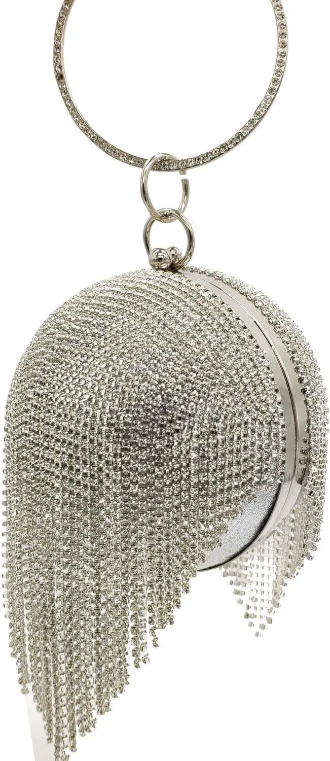 Boutique De FGG Round Ball Crystal Clutch Purse Women Formal Evening Bags Wedding Party Tassel Rhinestone Clutch Bags,Mini