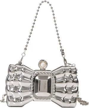 Bow Purse for Women Mini Bow Clutch Purse Crossbody Cute Clutch Y2k Bow Metallic Small Wedding Party Rhinstone Handbag