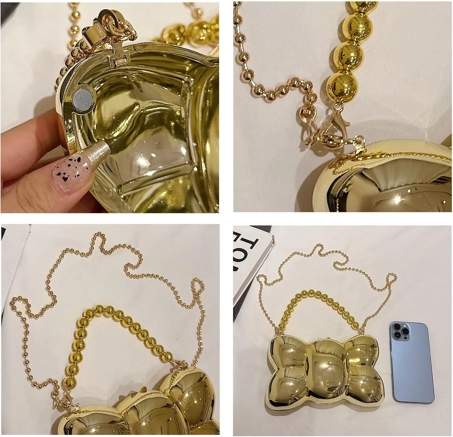 Bow Purse for Women Mini Bow Clutch Purse Y2k Bow Metallic Small Wedding Crossbody Cute Clutch Party Handbag