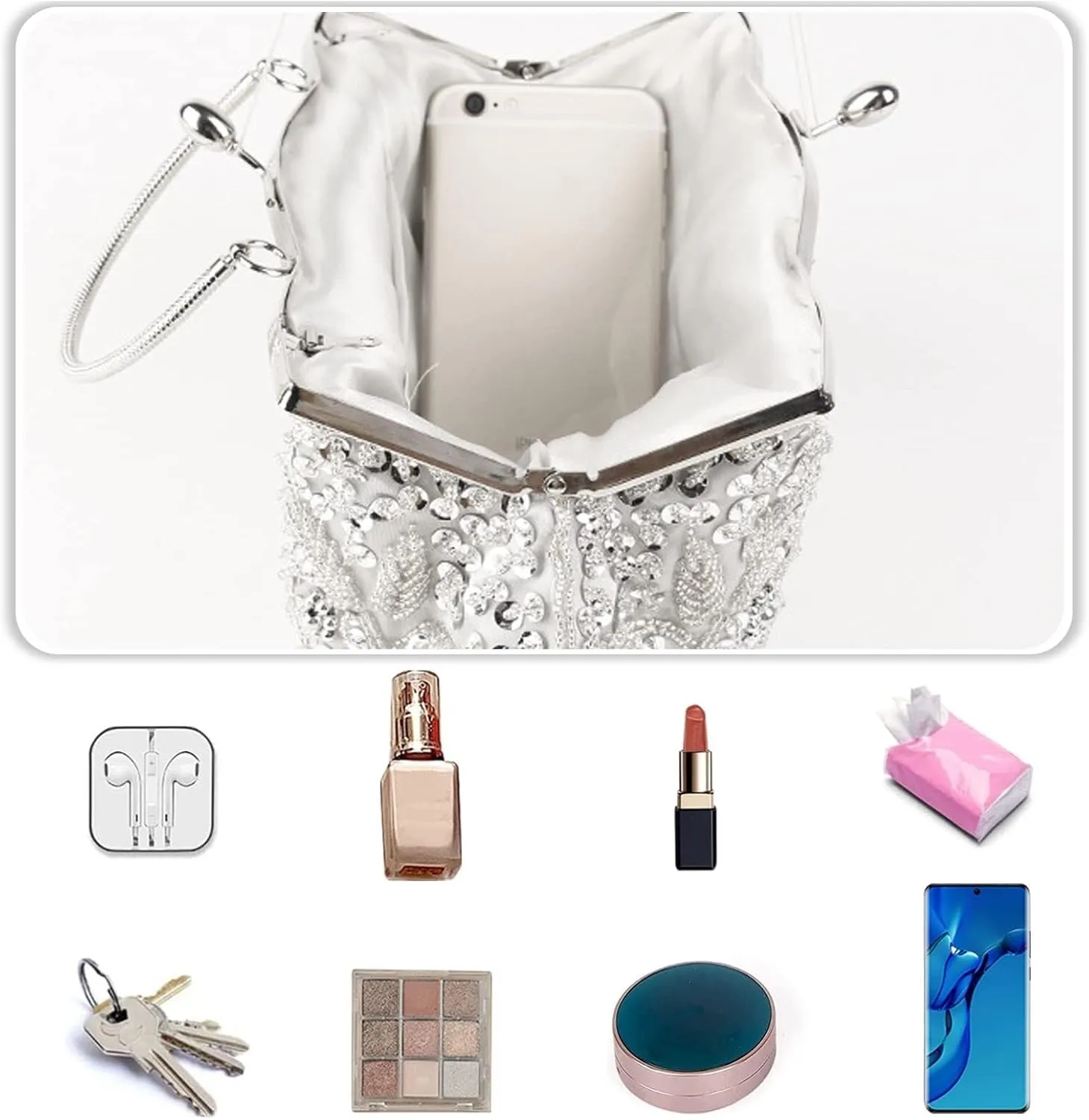 Bridal Wedding Purse Fashion Shoulder Glitter Crossbody Evening Clutch for Women Vintage Beaded Sequin Handbag