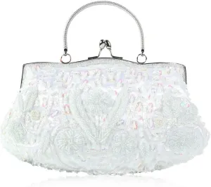 Bridal Wedding Purse Fashion Shoulder Glitter Crossbody Evening Clutch for Women Vintage Beaded Sequin Handbag