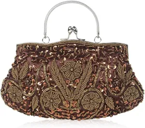 Bridal Wedding Purse Fashion Shoulder Glitter Crossbody Evening Clutch for Women Vintage Beaded Sequin Handbag