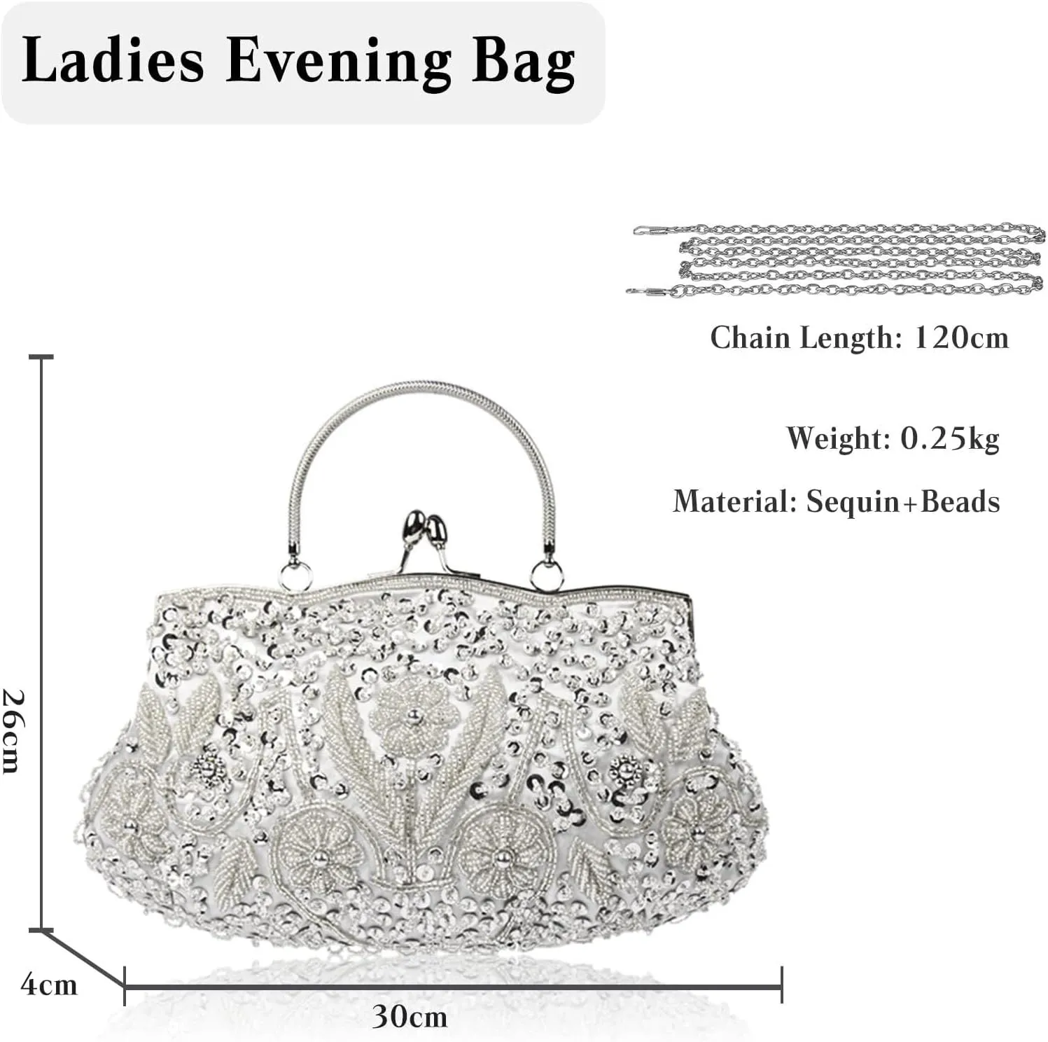 Bridal Wedding Purse Fashion Shoulder Glitter Crossbody Evening Clutch for Women Vintage Beaded Sequin Handbag