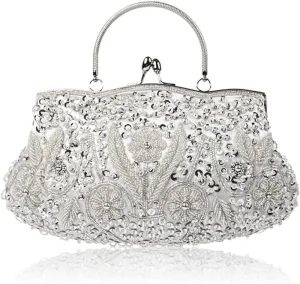 Bridal Wedding Purse Fashion Shoulder Glitter Crossbody Evening Clutch for Women Vintage Beaded Sequin Handbag
