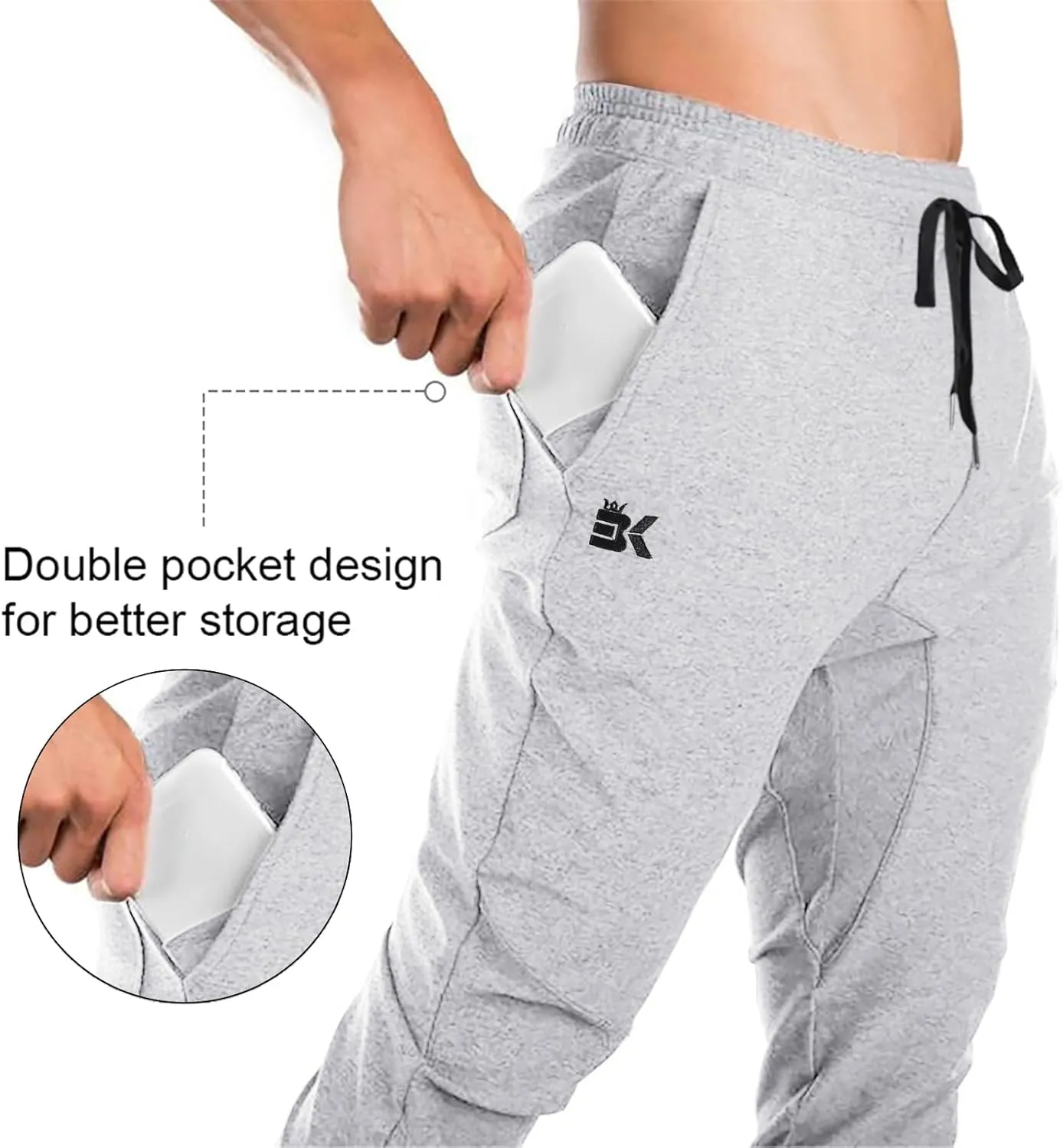 BROKIG Mens Jogger Sport Pants, Casual Zipper Gym Workout Sweatpants Pockets
