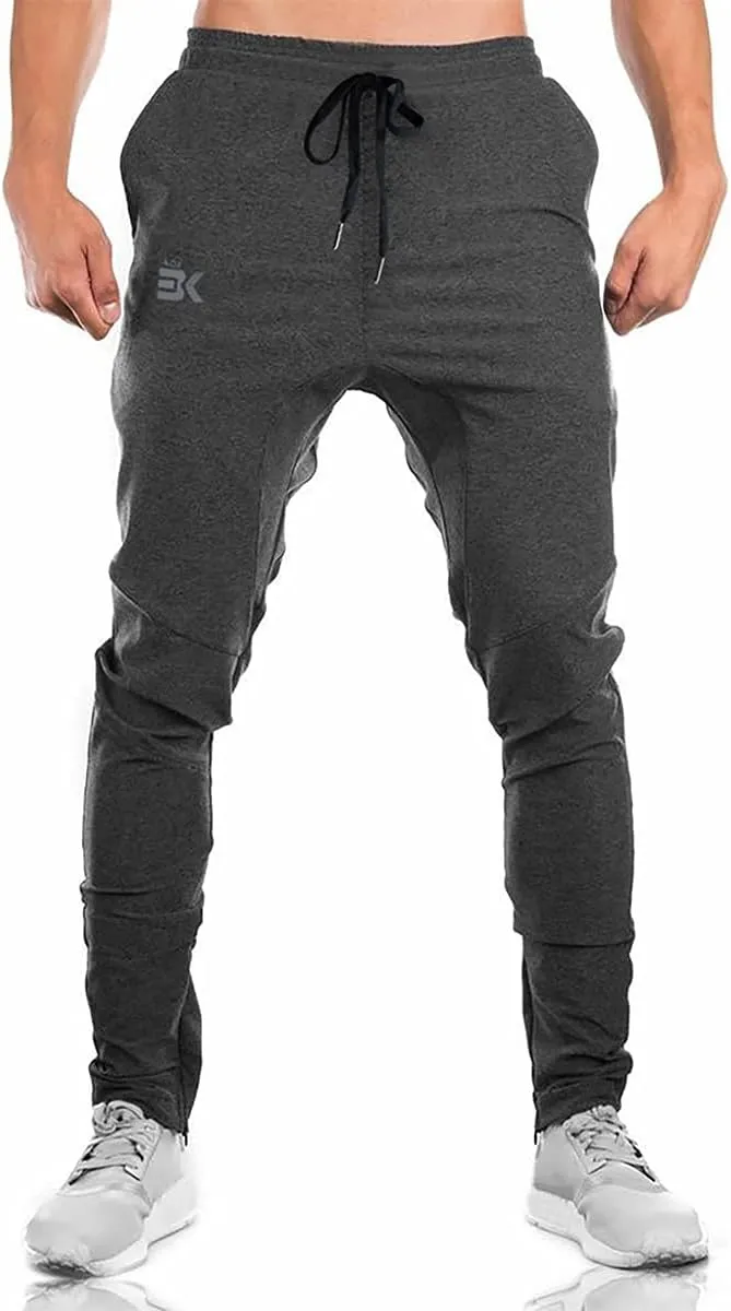 BROKIG Mens Jogger Sport Pants, Casual Zipper Gym Workout Sweatpants Pockets
