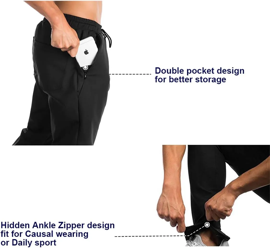 BROKIG Mens Jogger Sport Pants, Casual Zipper Gym Workout Sweatpants Pockets