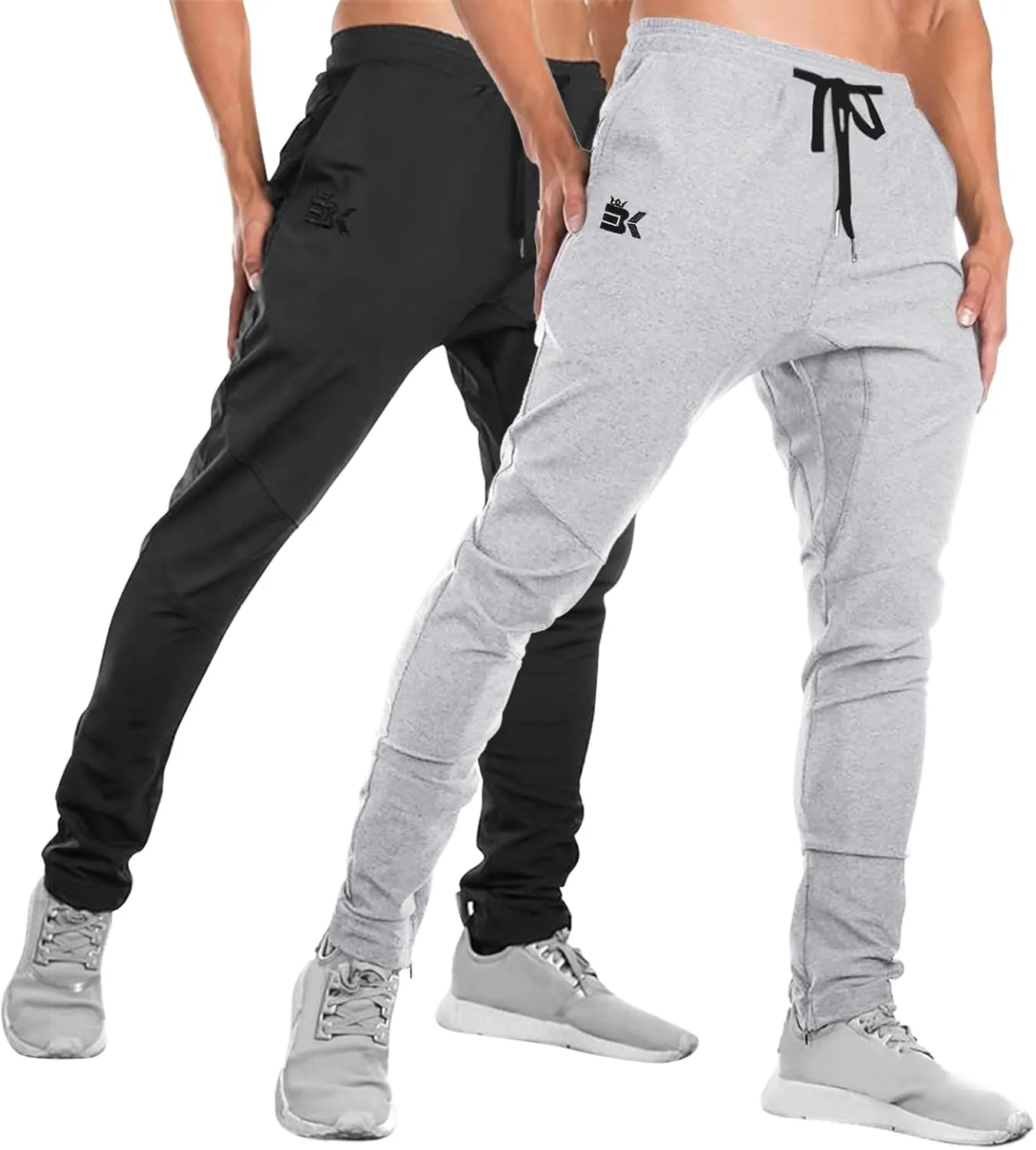 BROKIG Mens Jogger Sport Pants, Casual Zipper Gym Workout Sweatpants Pockets