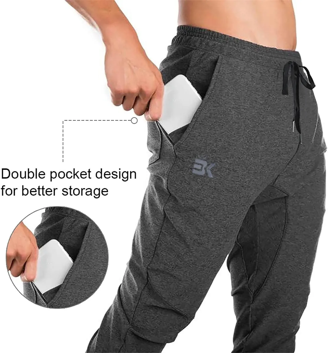 BROKIG Mens Jogger Sport Pants, Casual Zipper Gym Workout Sweatpants Pockets