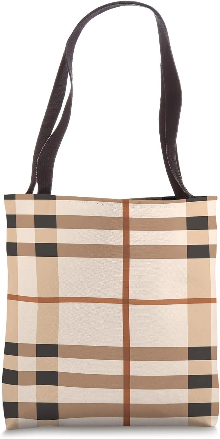 Brown And Tan Striped Plaid Pattern Tote Bag