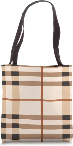 Brown And Tan Striped Plaid Pattern Tote Bag