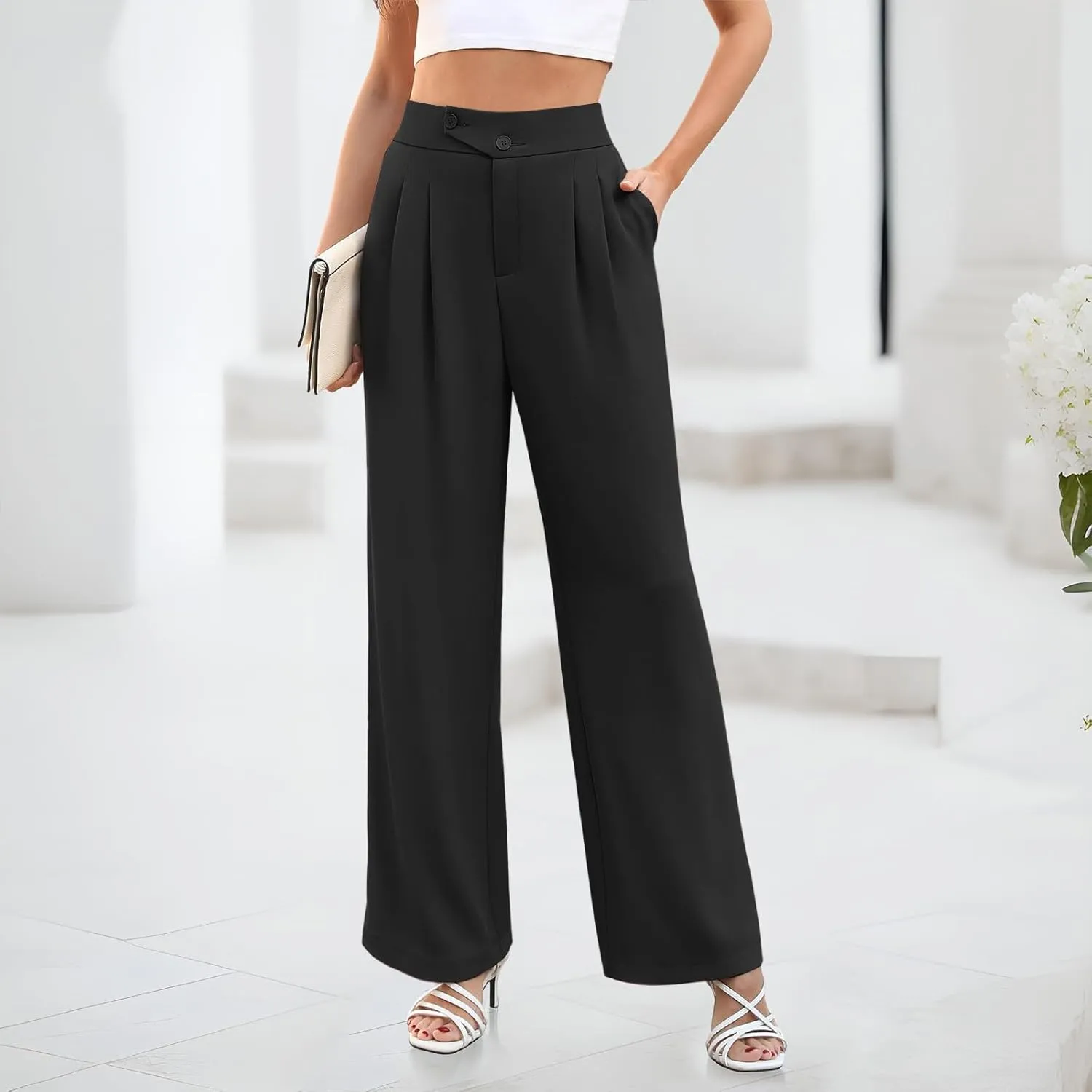Business Casual Pants for Women Long Women Straight Leg High Waist Pants Going Out Walking Loose Fit Work Trousers