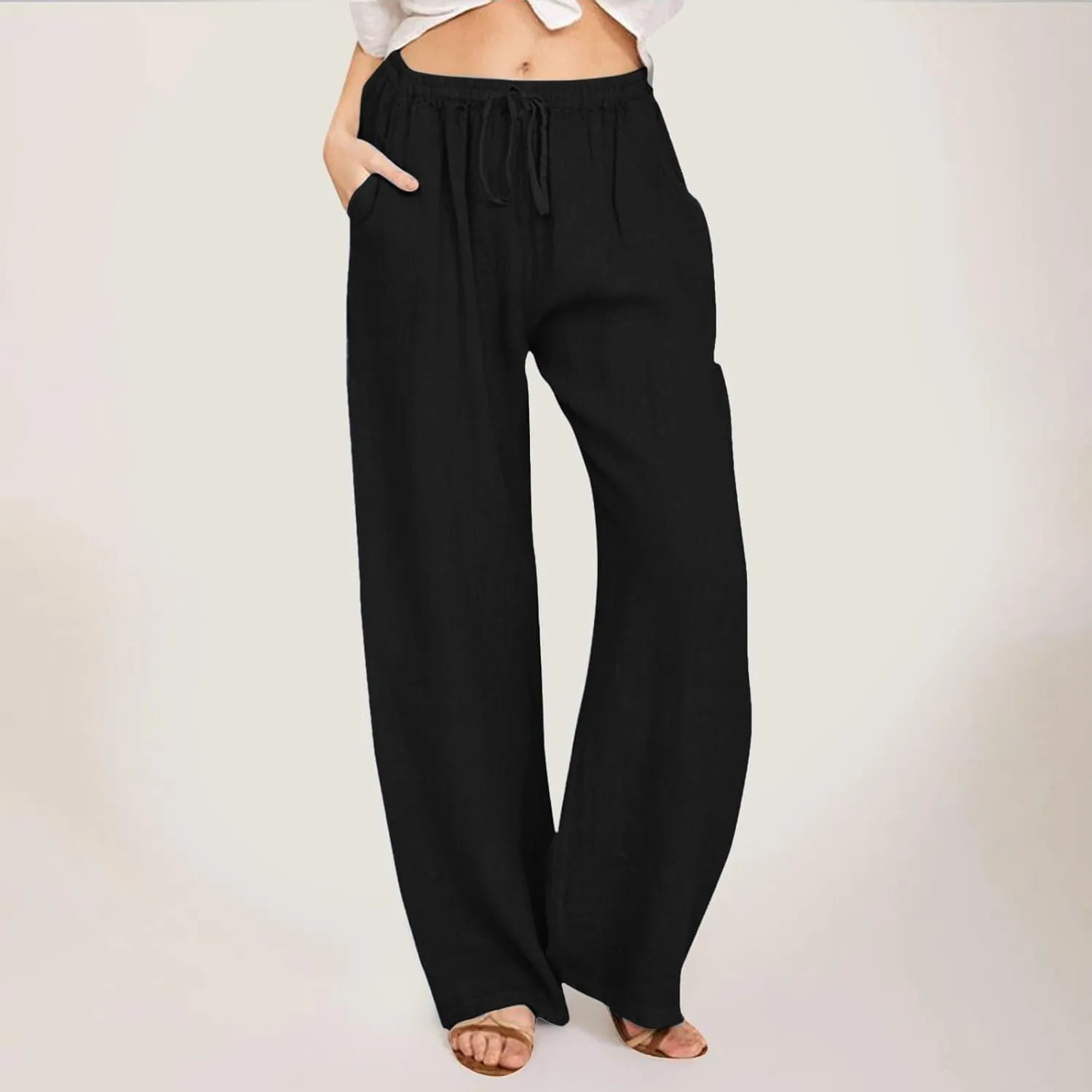 Cargo Pants for Women Winter Fleece Work Palazzo with Pockets Wide Leg High Waisted