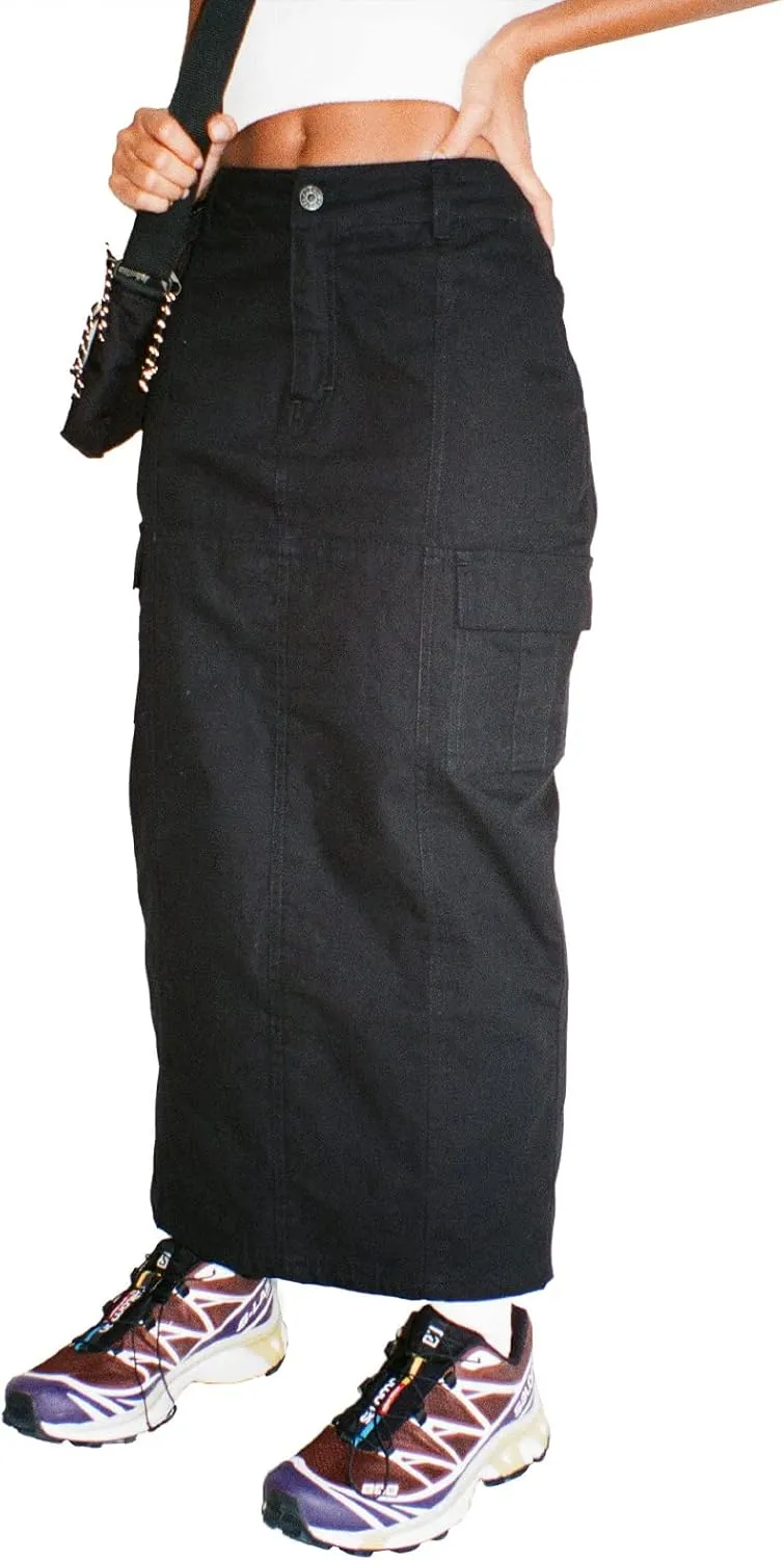 Cargo Skirt for Women Gothic Y2k Skirts with Pocket Grunge Maxi Skirt Whimsigothic Clothes