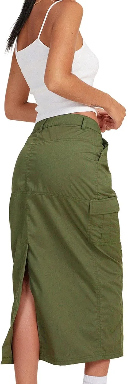 Cargo Skirt for Women Gothic Y2k Skirts with Pocket Grunge Maxi Skirt Whimsigothic Clothes