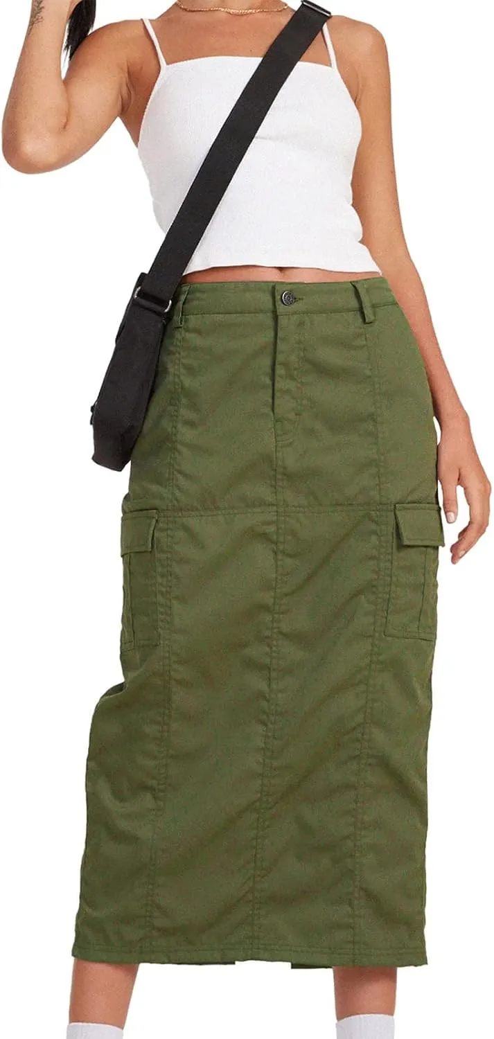 Cargo Skirt for Women Gothic Y2k Skirts with Pocket Grunge Maxi Skirt Whimsigothic Clothes