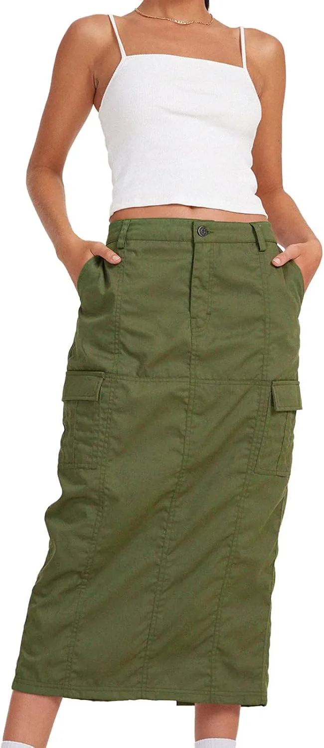 Cargo Skirt for Women Gothic Y2k Skirts with Pocket Grunge Maxi Skirt Whimsigothic Clothes