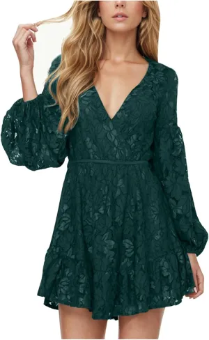 Casual Dresses for Women Womens Long Sleeve Dress V Neck Bubble Tie Waist Floral Flowy Swing Mini Dresses for Women