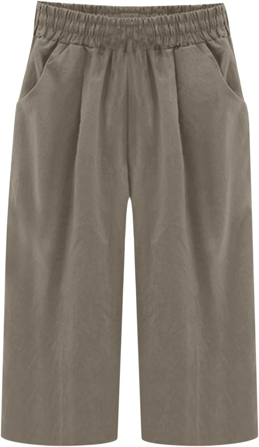 Casual Pants for Women Linen Cotton Lightweight Capri Pants Beach Drawstring Elastic Waist Trousers with Pocket Red L
