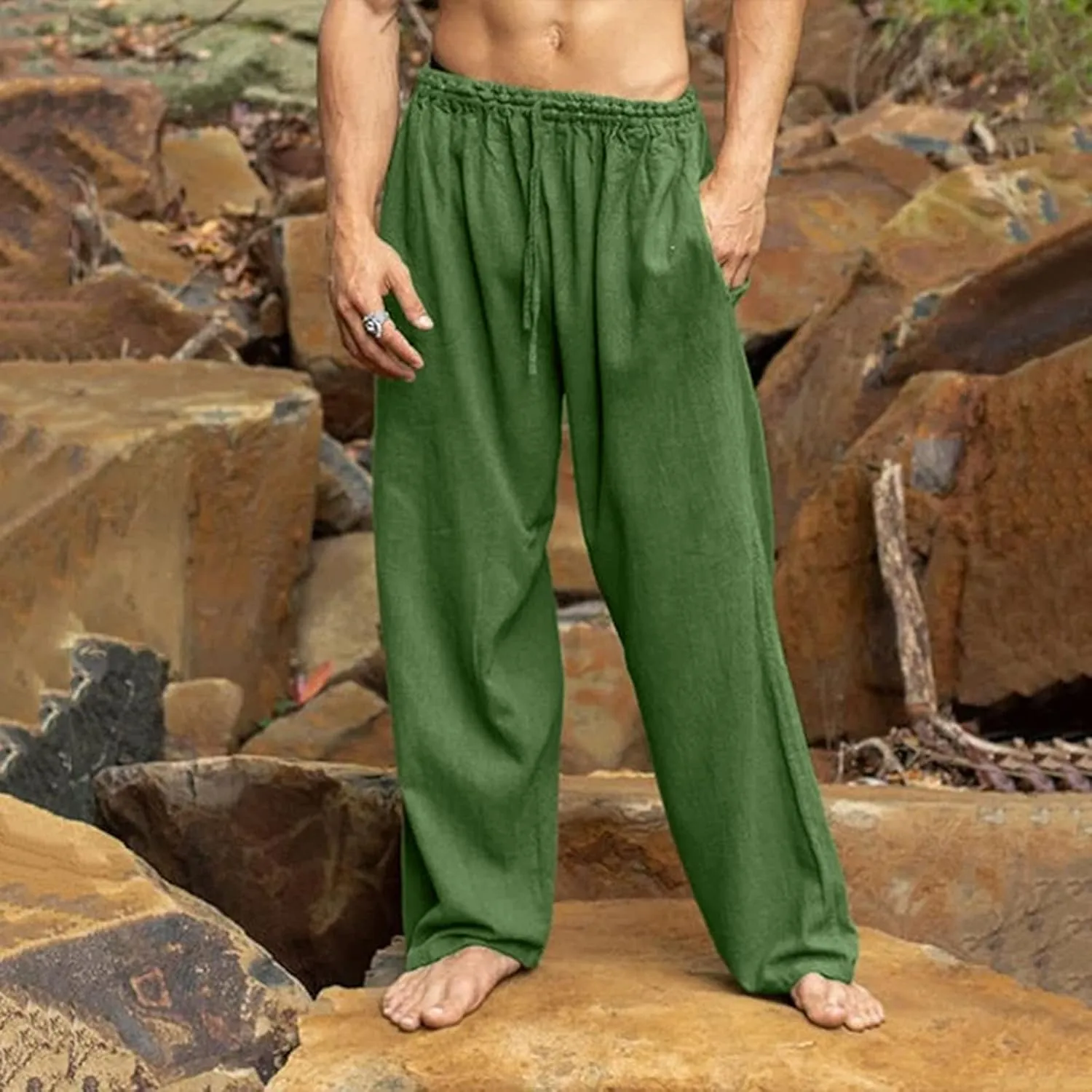 Casual Pants Men Summer Trouser Pants Casual Loose Joggers Lightweight Straight Stretch Sports Pants with Pockets