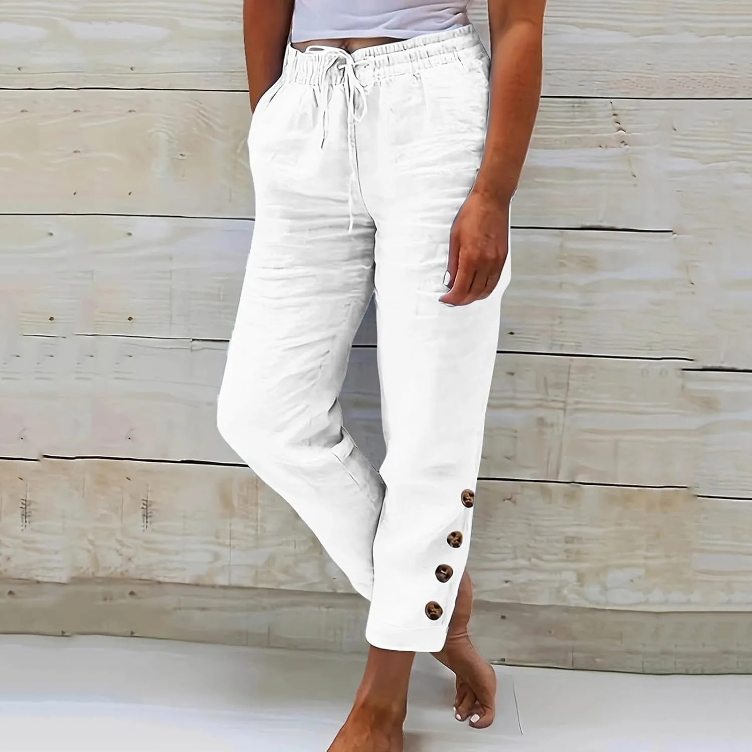 Casual Women's Pants Loose Cotton Linen 2025 Summer Beach Long Trouser Comfy Palazzo High Waisted Slack 2025 Trendy