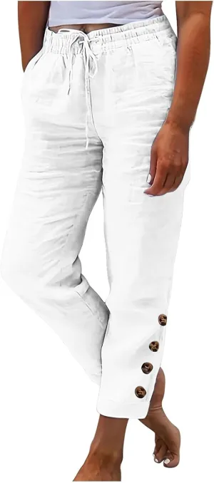 Casual Women's Pants Loose Cotton Linen 2025 Summer Beach Long Trouser Comfy Palazzo High Waisted Slack 2025 Trendy