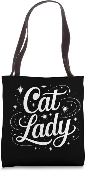 Cat Lady - Magical Starry Cat Lover Aesthetic Statement Tote Bag